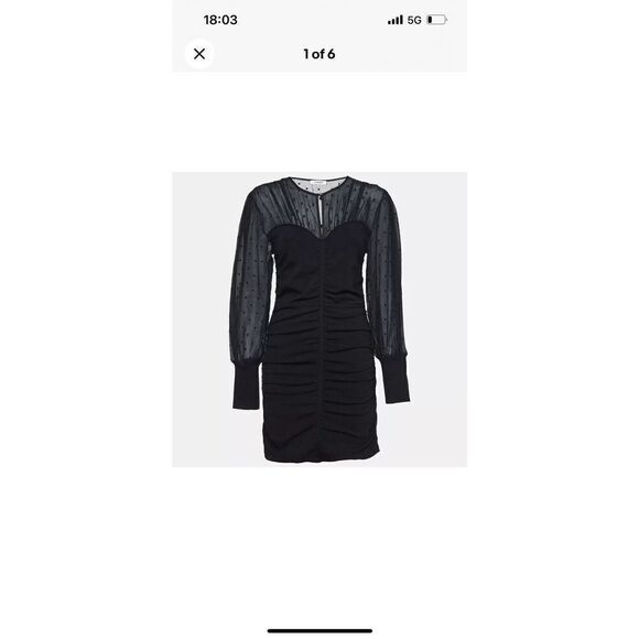 Sandro Black Organza and Rib Knit Ruched Bustier Effect Mini Dress Small NWT - Picture 4 of 7